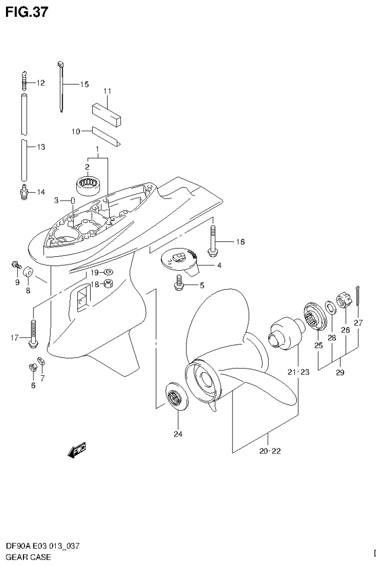 Suzuki DF80A, DF90A GEAR CASE parts diagram